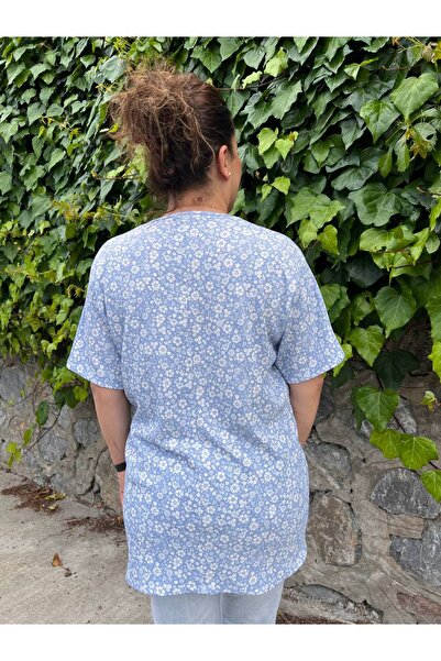 garajmood Μπλούζα με μπλε φλοράλ μοτίβο τυλιγμένη μπλούζα μεγάλου μεγέθους