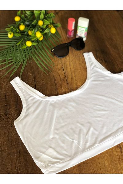 mirach White Crop Top - 100% βαμβακερό χτενισμένο βαμβάκι, χοντρό λουράκι, λεπτό σουτιέν με λαιμόκοψη χωρίς ιδρώτα