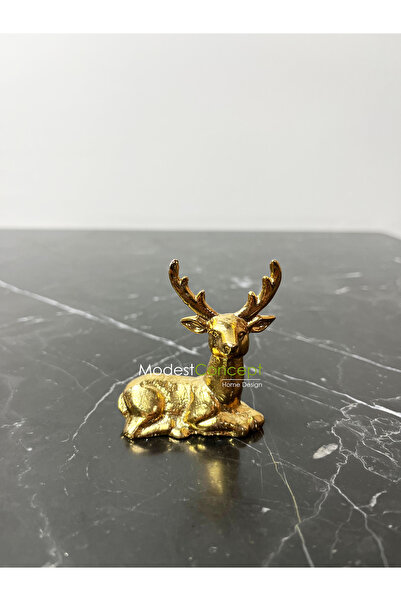 artisimo Oturan Geyik Figür, Metal Figür, Metal Geyik Obje Gold / Gümüş