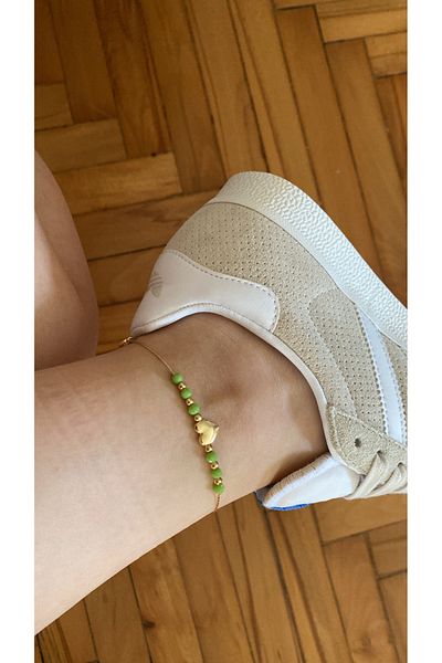 Muse Sister Heart Detailed Green Beaded Anklet