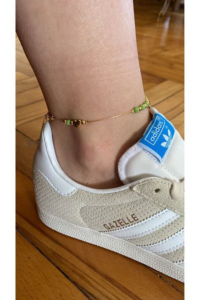 Muse Sister Heart Detailed Green Beaded Anklet