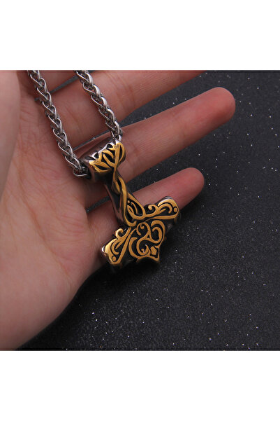 Viking Vintage Patterned Thor Mjollnir Triquetra Nordik 316L Steel Necklace