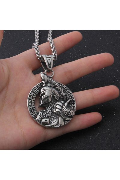 Viking Gladiator Spartan Medallion Necklace with Aztec Motif