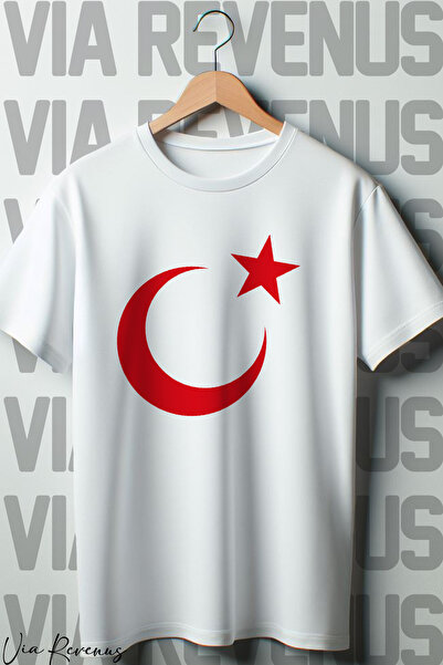 Vordevia Tricou alb oversize cu decolteu rotund cu steagul turcesc