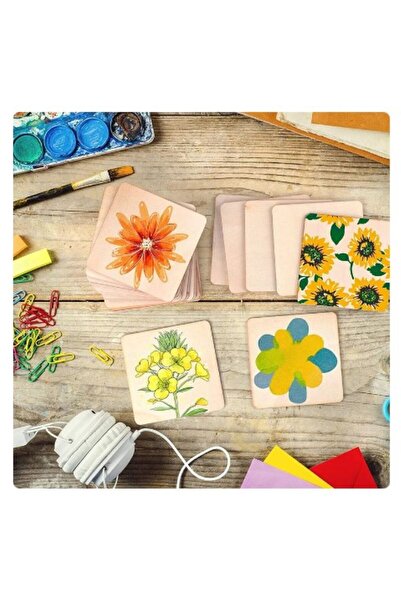 ahşapdilim 10 Adet Dekorasyon Ahşap Kare Dilimleri Hobi Çoçuk Resim Yapma Fırça Hediye