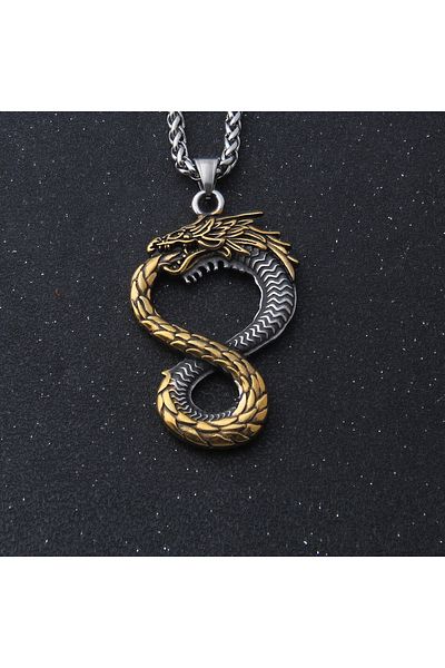 Viking Double Sided Ouroboros Dragon Necklace - 316L Steel