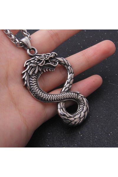 Viking Double Sided Ouroboros Dragon Necklace - 316L Steel