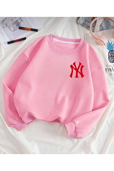 Topçu Pembe New York Baskılı Çocuk Sweatshirt