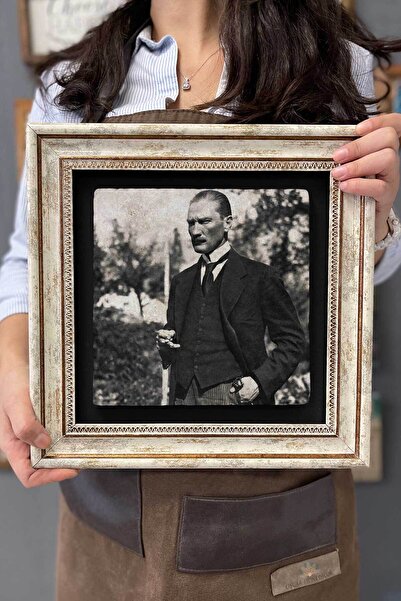 FİNS STONE DECOR Çerçeveli Tablo Taş Duvar Dekoru 30 X 30 Cm Atatürk Sigara I...