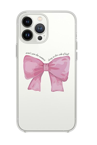 mooodcase iPhone 15 Pro Uyumlu Pembe Kurdele Premium Şeffaf Silikon Kılıf