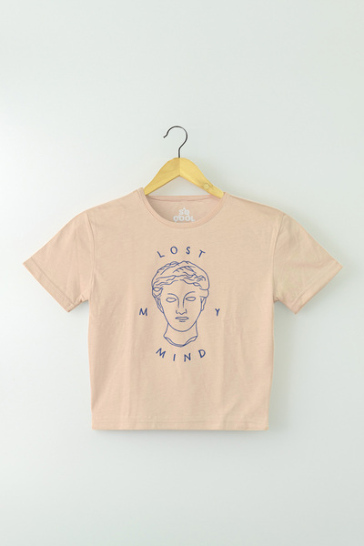 so cool Μπεζ μπλουζάκι Crop - Lost My Mind Print, Γυναικείο μωρό μπλουζάκι