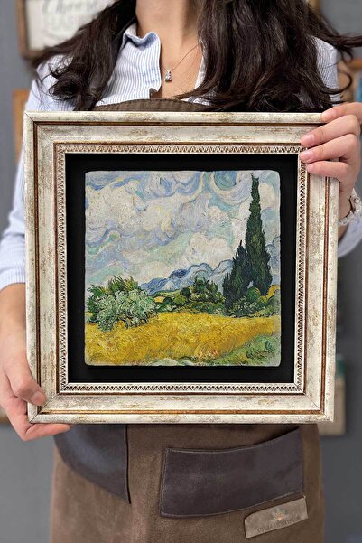 FİNS STONE DECOR Çerçeveli Tablo Taş Duvar Dekoru 30 X 30 Cm Van Gogh Tablosu