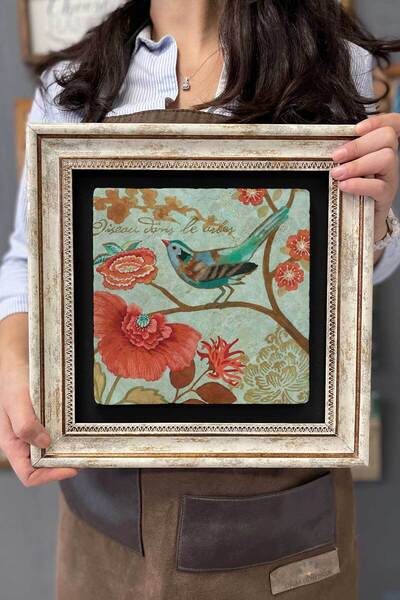 FİNS STONE DECOR Çerçeveli Tablo Taş Duvar Dekoru 30 X 30 Cm Kuş Tablosu