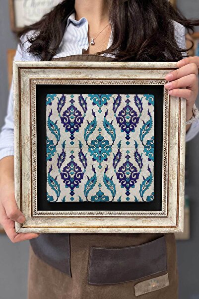 FİNS STONE DECOR Çerçeveli Tablo Taş Duvar Dekoru 30 X 30 Cm Seramik Çini Çizimi