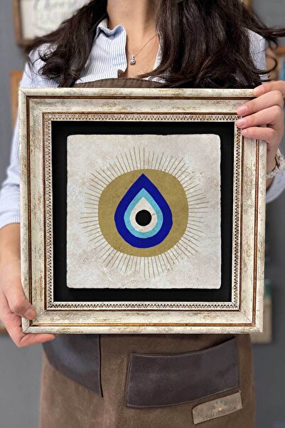 FİNS STONE DECOR Çerçeveli Tablo Taş Duvar Dekoru 30 X 30 Cm Nazar Boncuğu Ta...