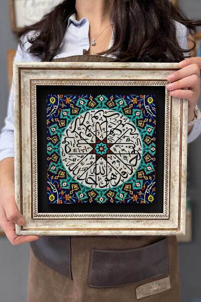 FİNS STONE DECOR Çerçeveli Tablo Taş Duvar Dekoru 30 X 30 Cm Çini Desenli Tablo