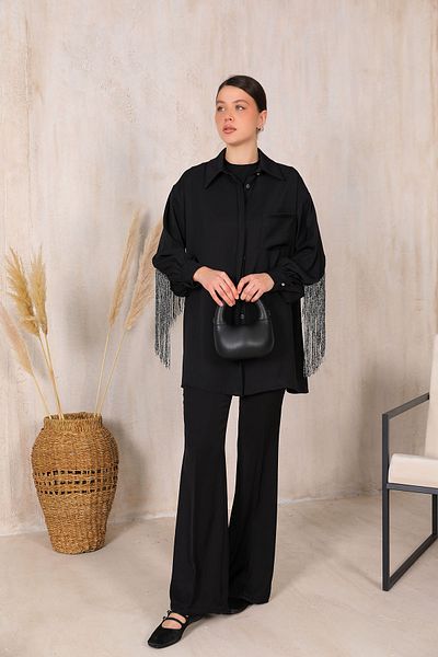 Melike Tatar BLACK Tasseled Shirt 32-2061