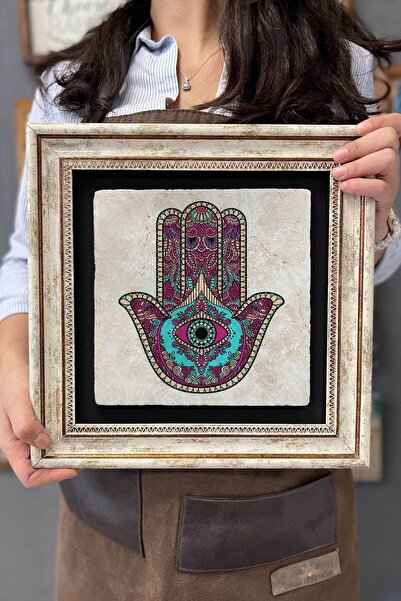 FİNS STONE DECOR Çerçeveli Tablo Taş Duvar Dekoru 30 X 30 Cm Fatma Ana Eli