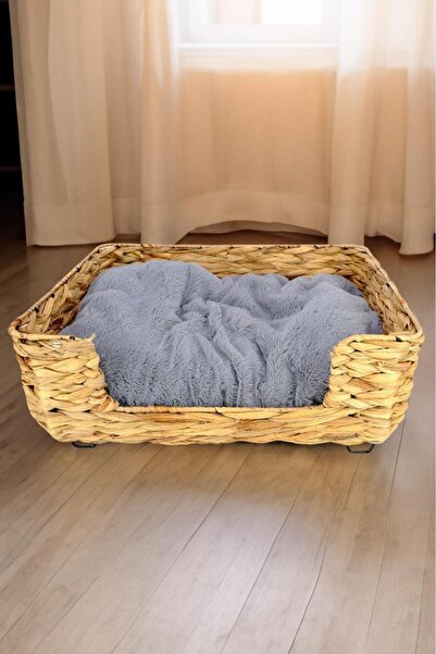 Digithome Hasır Dikdörtgen Kedi ve Köpek Yatağı İç Minderli 50 Cm Kahverengi - CL-4039 C1-1-121