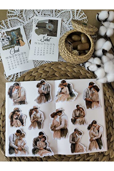 SelisCraft Romantik Aşıklar Temalı Tekli Parlak Etiket Seti 01 Ajanda Planlay...