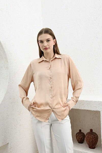 SHİROSA قميص نسائي من الساتان الخفيف - تصميم متدفق