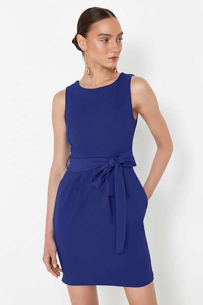 Trendyol Collection Rochie mini țesută Saks cu curea TWOSS19AA0063
