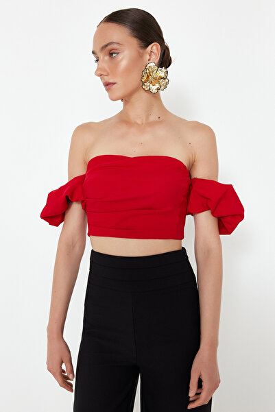 Trendyol Collection Red Crop Woven Bustier TPRSS24BS00020
