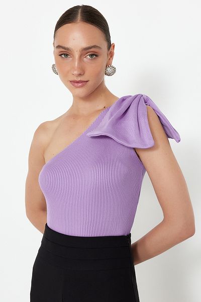 Trendyol Collection Μπλούζα λιλά πλεκτό με μονό μανίκι και λεπτομέρεια φιόγκου - TPRSS22BZ0166