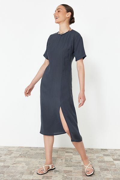 Trendyol Collection Anthracite Midi Dress - Straight Cut and Slit Detail, TWOSS24EL00858