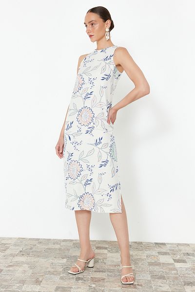 Trendyol Collection Rochie Țesută Midi Cu Motiv Etnic Albastru TWOSS24EL00935