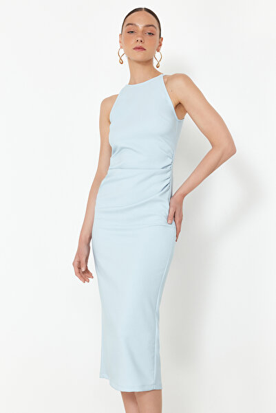 Trendyol Collection Μπλε Μίντι Φόρεμα με λαιμόκοψη - Pencil φούστα, υφαντό, TWOSS24EL00158