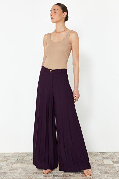 Trendyol Collection Plum Palazzo/Extra Wide Leg Pleated Woven Pants Twoss23Pl00352 Palazzo
