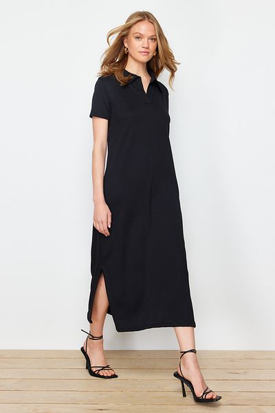 Trendyol Collection Μαύρο Μίντι Πόλο Φόρεμα Stretch Cut - TWOSS24EL01012