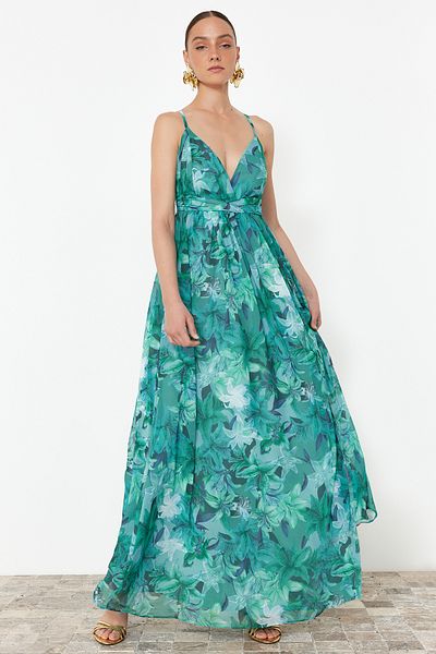 Trendyol Collection A-vágott virágmintás sifon estélyi ruha - TPRSS24AE00094