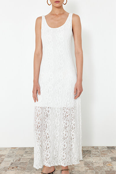 Trendyol Collection Rochie maxi tricotată elastică, cu guler pentru piscină, căptușită cu dantelă TWOSS24EL00928