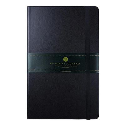 Victoria's Journals Vj Venzi Reporter Vegan Leather Hard Covered Non-Lined Notebook 13x21 Cm Black