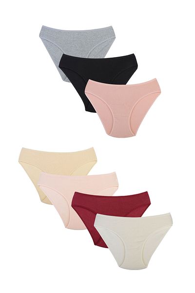 Kompedan 7-Piece Ribbed Women's Panties Set - Solid Color| Fml