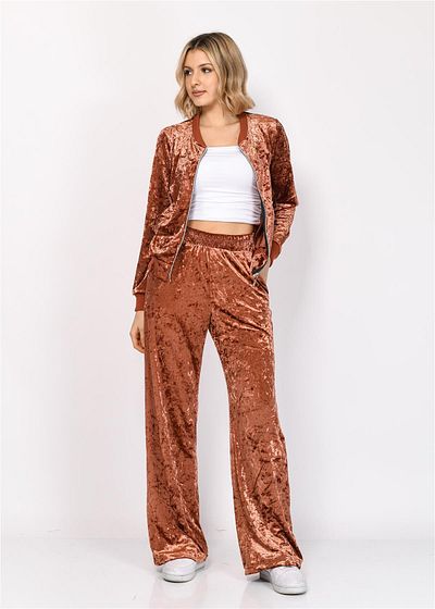 Nuseel Women's Janjan Velvet Top and Bottom Tracksuit Set Tile
