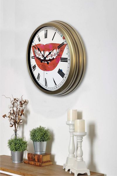 Kasva Concept Gift 40 cm Antique Metal Mouth Wall Clock