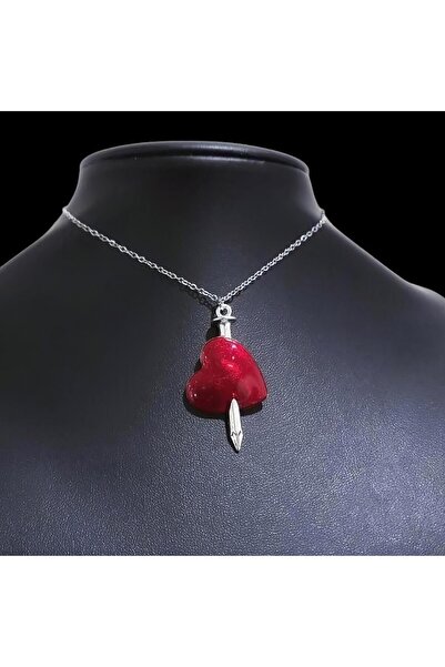 FG KONNİCHİWA NAIL RED HEART GOTIC NECKLACE STAINLESS STEEL BIGUTERI NECKLACE