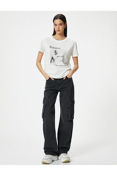 Koton Tricou imprimat cu decolteu cu mânecă scurtă din bumbac 4SAK50394EK