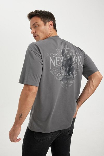 DeFacto Oversize Fit Crew λαιμόκοψη με εμπριμέ κοντομάνικο μπλουζάκι C7162AX24SM