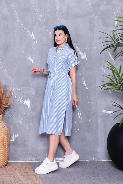 ZEYWEAR Çizgili Gömlek Elbise