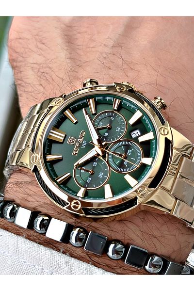 Reward Gold Color Functions Active Steel Cord Men's Wrist Watch + Bracelet Gift