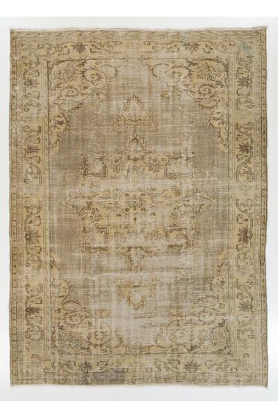 Tekin 217x293 cm Kum ve Taupe Eski El Düğümlü Türk Uşak Halısı, El Yapımı Ev ...