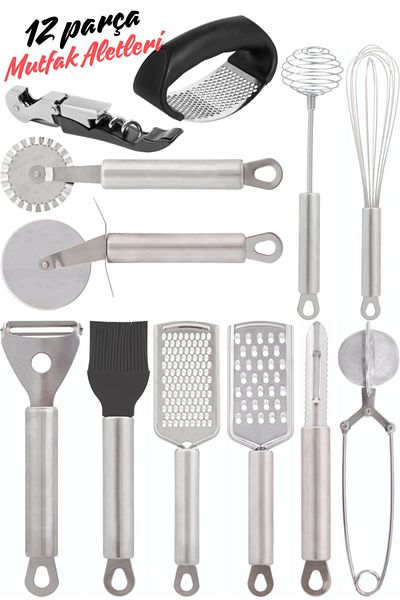Comprox 12 Pieces Kitchen Set hand Grater Beater Peeler Corkscrew Mixer Garlic Mixer Pizza Cutter