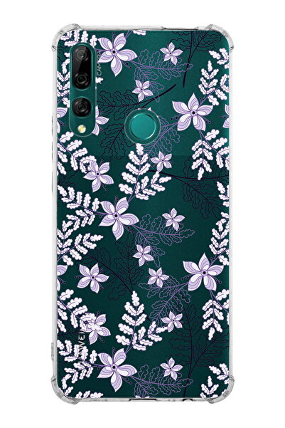 PrintiFy Huawei Y9 Prime 2019 Uyumlu Köşe Korumalı Floral Lila Tasarımlı Şeff...
