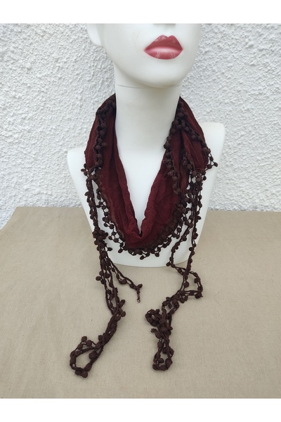 Hippybutik Lacivert Desenli Şifon Tığ Kontürlü El İşi Fular Saç Bandı