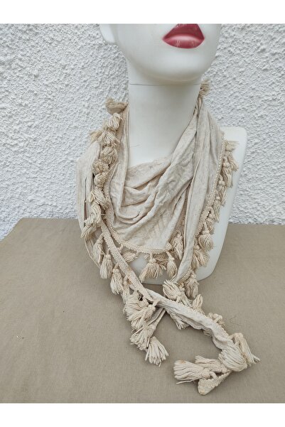 Hippybutik Lacivert Desenli Şifon Tığ Kontürlü El İşi Fular Saç Bandı