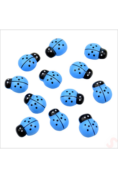 Süsle Baby Party Uğur Böceği Ahşap Sticker, 1,5cm x 1,2cm  x 15 Adet - Mavi